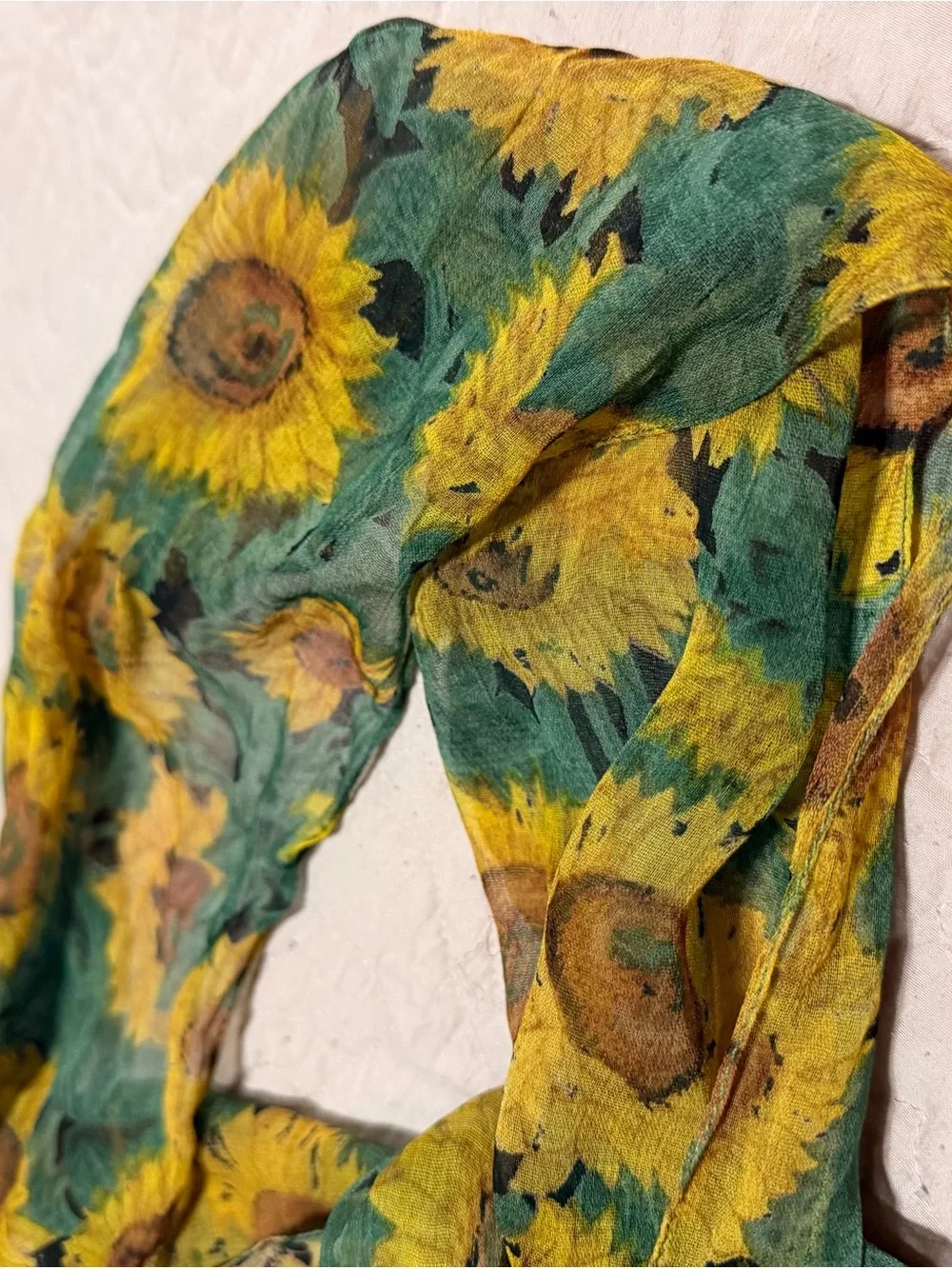 Sunflower Print Lightweight Scarf in Yellow and Green